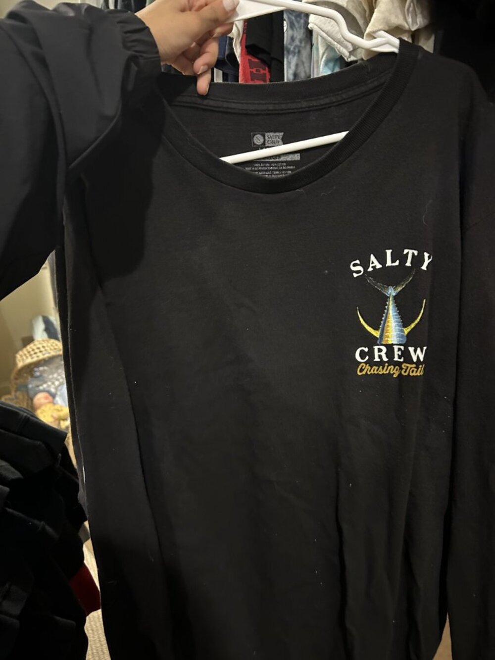 Salty Crew Black Chasing Tail Tuna Graphic Long Sleeve Shirt Size L